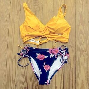 Cupshe peach and floral cross front two piece swim suit